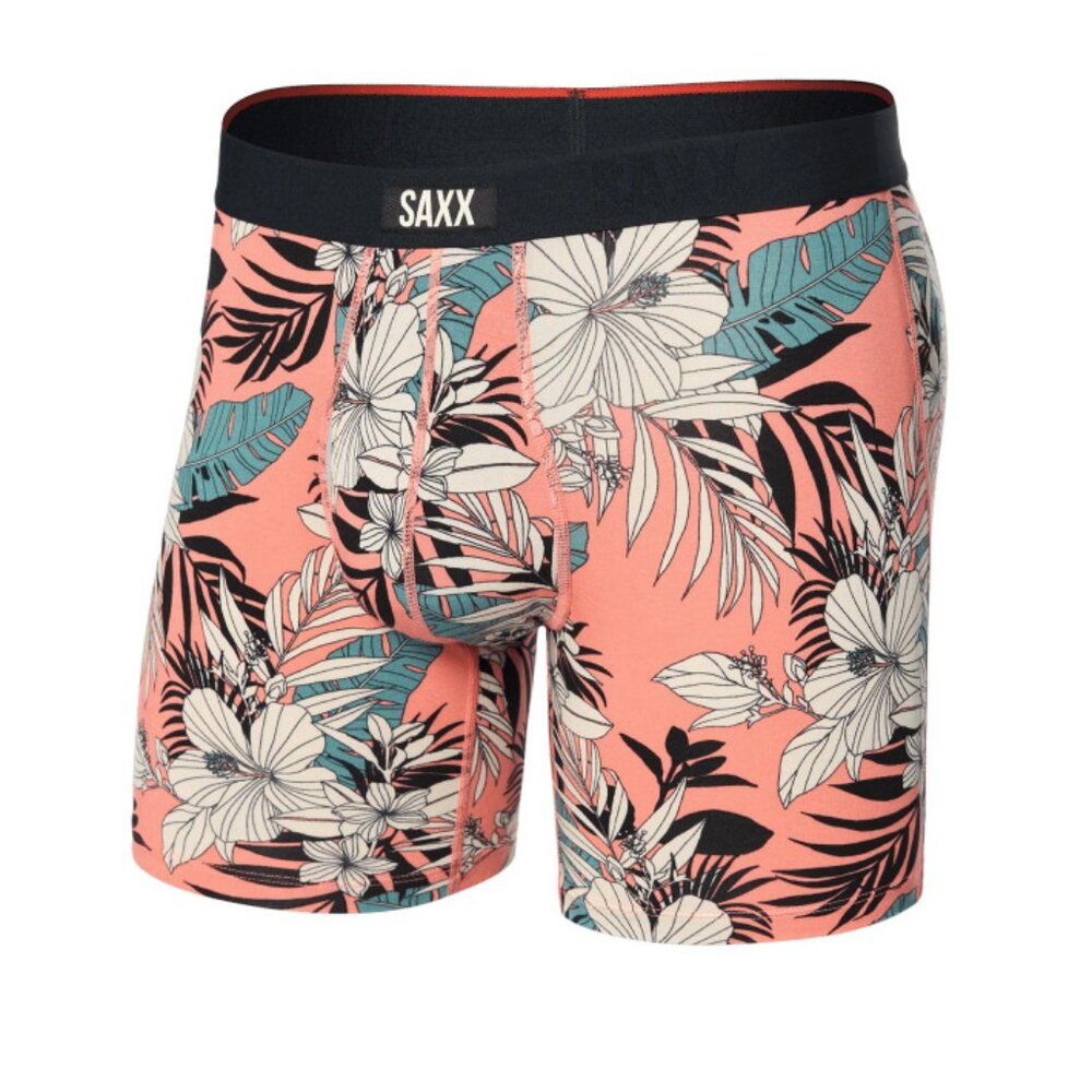 NWT Saxx Vibe Xtra Boxer Brief - Hibiscus Jungle Coral print - Size Small
